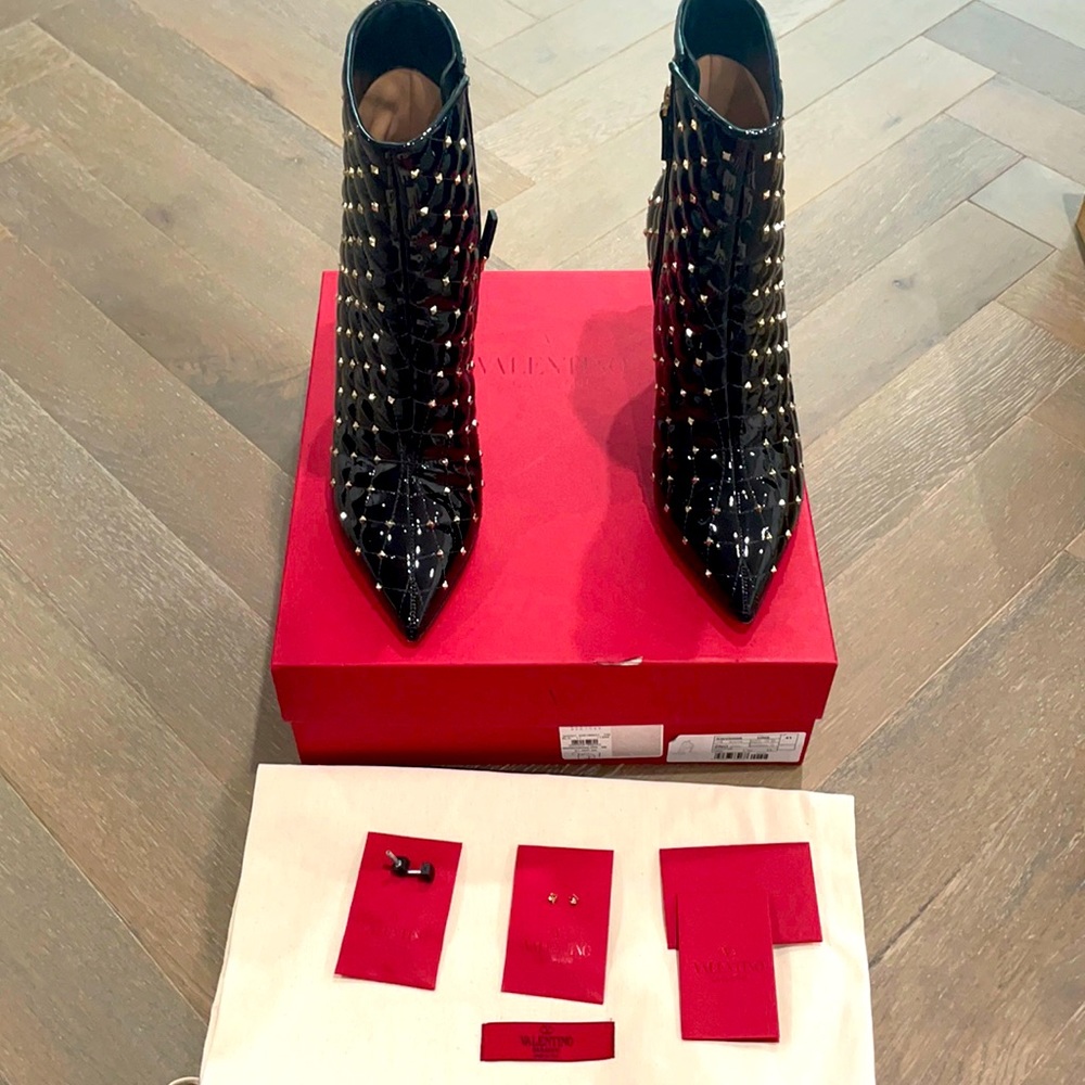 Valentino rock stud patent black leather boots